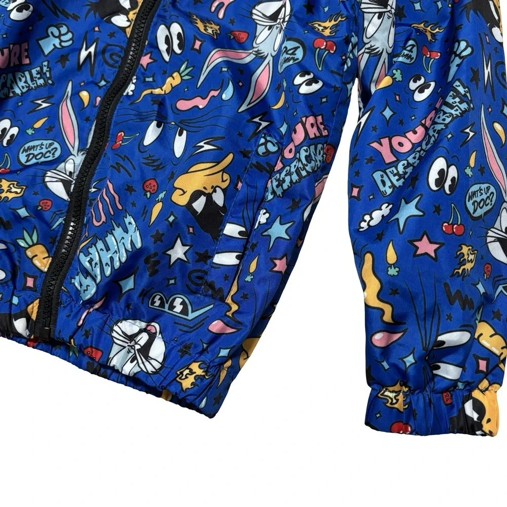 Members Only Looney Tunes Hooded Windbreaker Jacket Donald Duck Bugs Bunny Sz 6